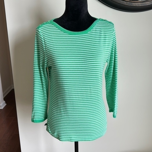 CHAPS Classic Women's Green & White Striped Top - Picture 1 of 11